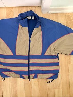 adidas Blue and Tan Colorblock Windbreaker Jacket